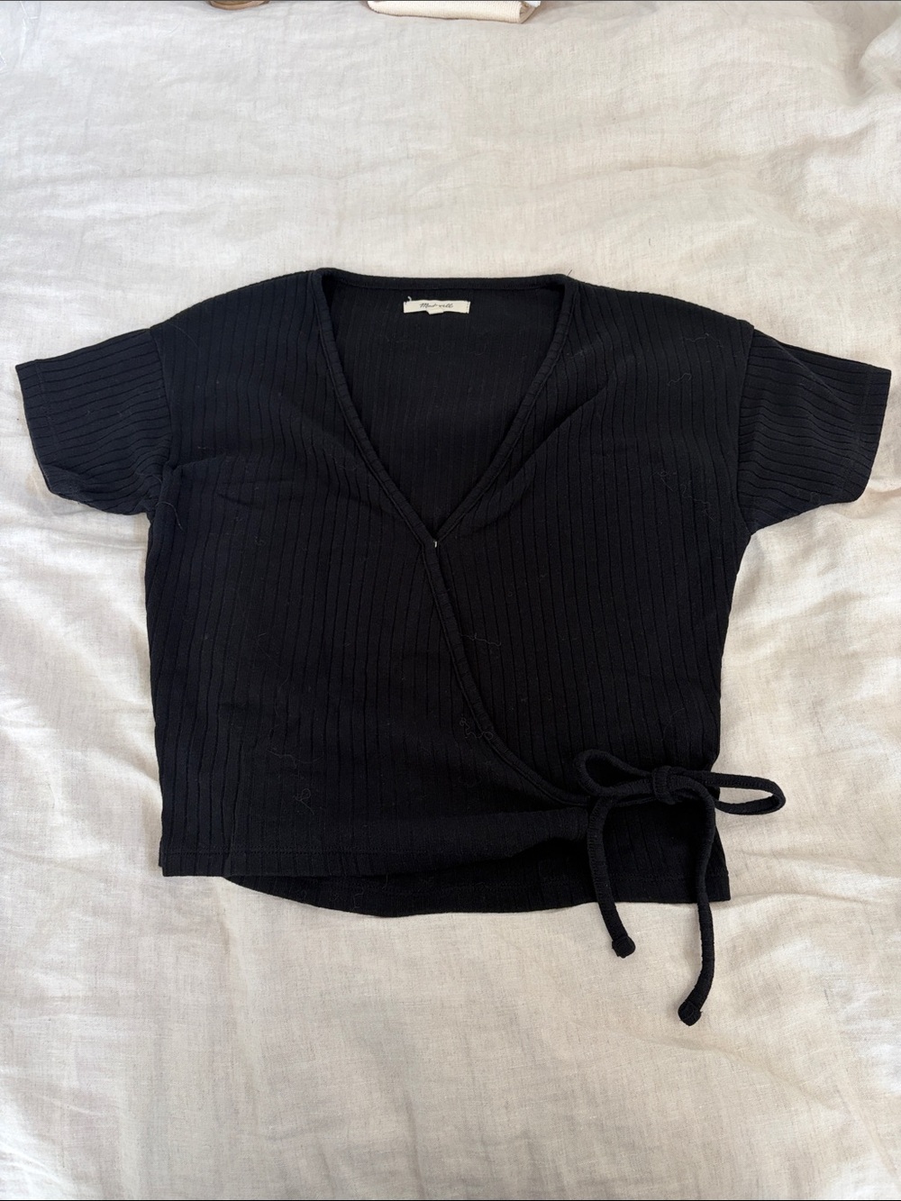 Madewell Black Ribbed Wrap Crop Top